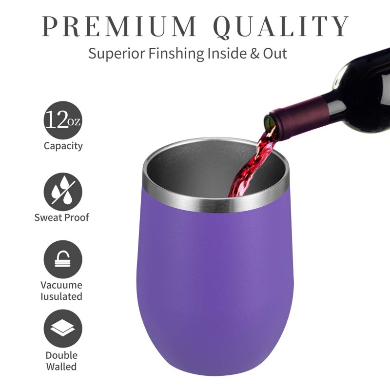 MEWAY 12oz/12 Pack Wine Tumbler Glasses with Lid -Double Wall Vacuum Stainless Steel Travel Tumbler Mug,Stemless Insulated Wine Cup for,Coffee,Cocktails,Gifts (Purple,Set of 12) - Image 2